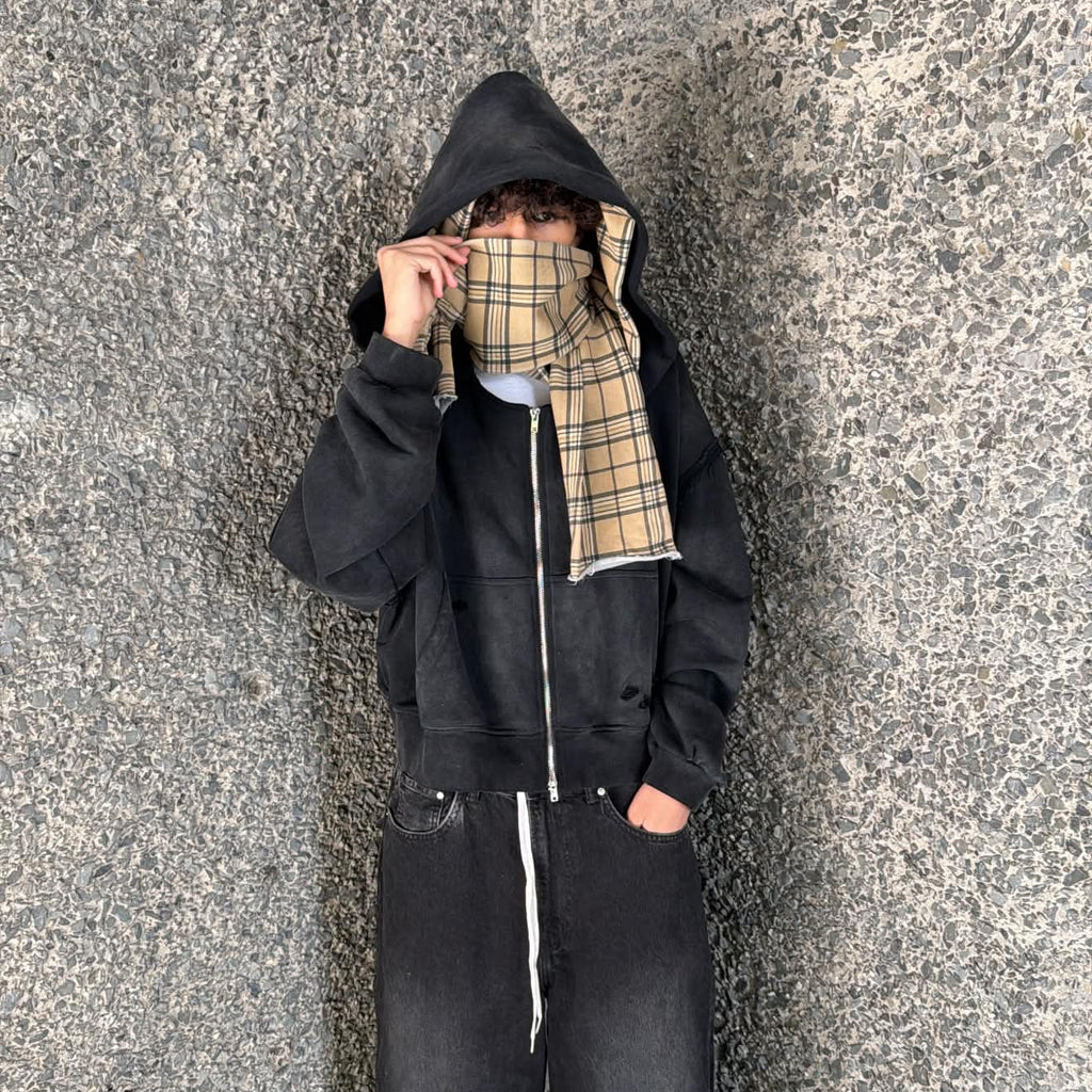 Plaid Scarf Zip-Up