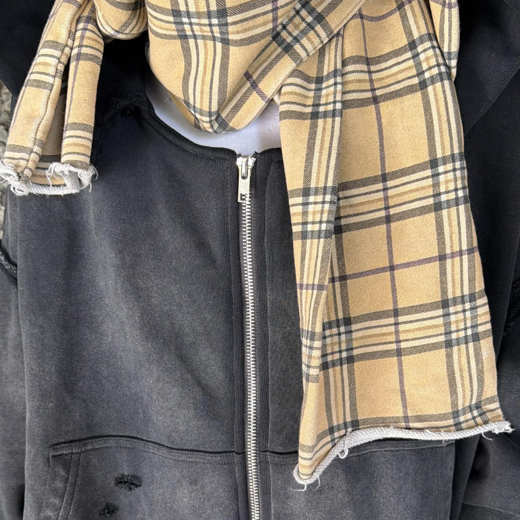 Plaid Scarf Zip-Up