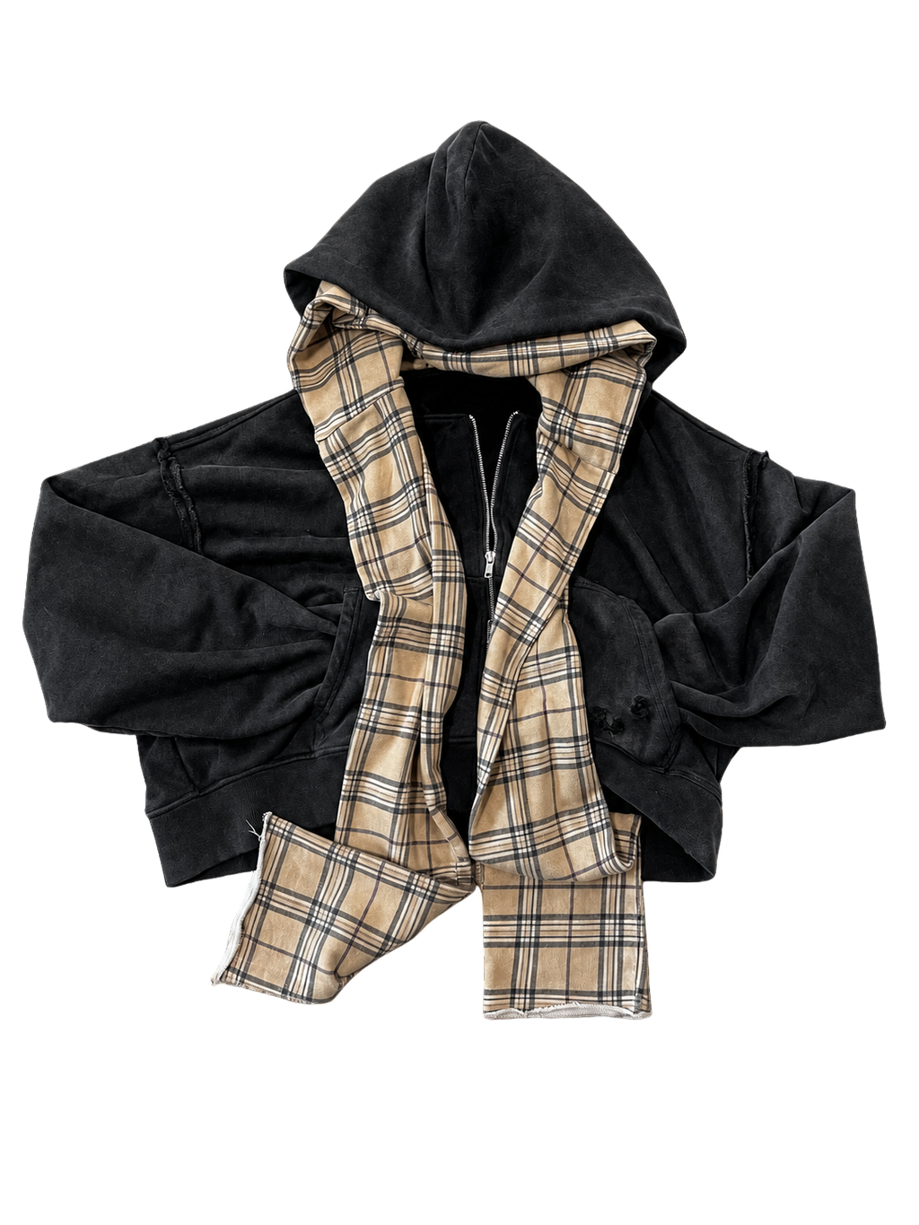 Plaid Scarf Zip-Up
