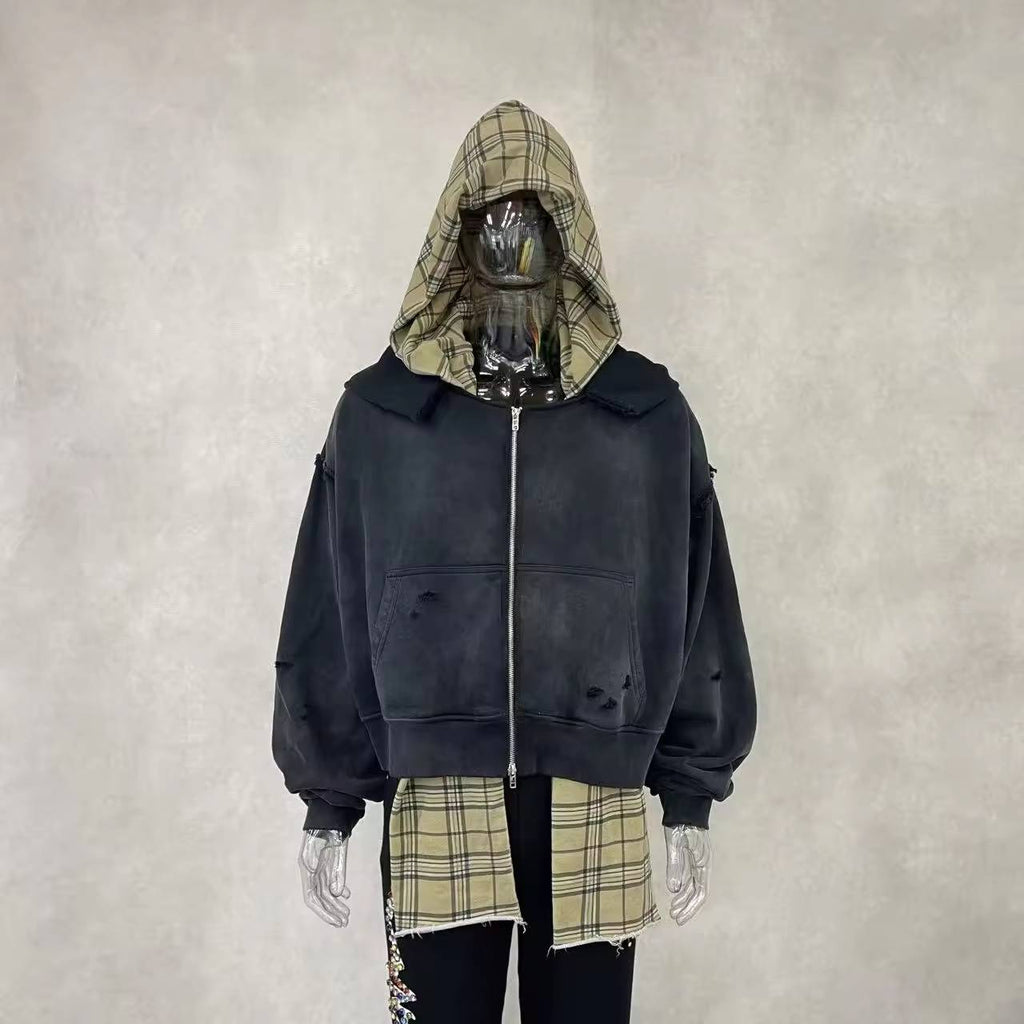 Plaid Scarf Zip-Up